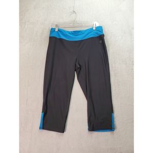 Vogo Athletica Capri Leggings Women Medium Black Blue Stretch Elastic Waist Logo